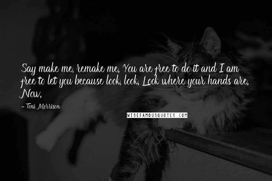 Toni Morrison Quotes: Say make me, remake me. You are free to do it and I am free to let you because look, look. Look where your hands are. Now.