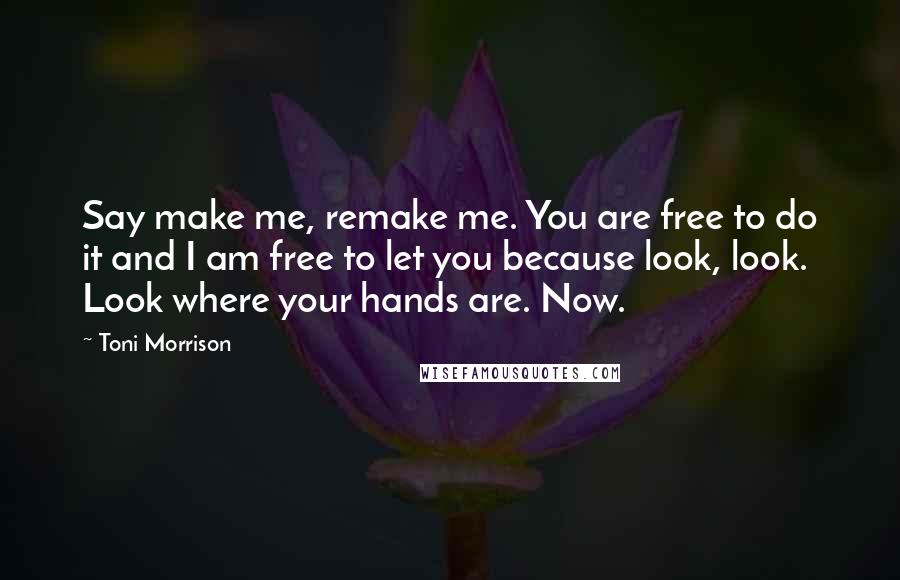 Toni Morrison Quotes: Say make me, remake me. You are free to do it and I am free to let you because look, look. Look where your hands are. Now.