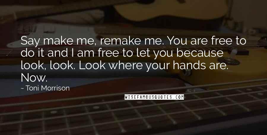 Toni Morrison Quotes: Say make me, remake me. You are free to do it and I am free to let you because look, look. Look where your hands are. Now.