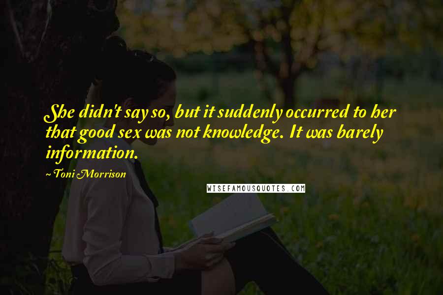 Toni Morrison Quotes: She didn't say so, but it suddenly occurred to her that good sex was not knowledge. It was barely information.