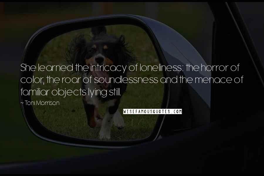 Toni Morrison Quotes: She learned the intricacy of loneliness: the horror of color, the roar of soundlessness and the menace of familiar objects lying still.