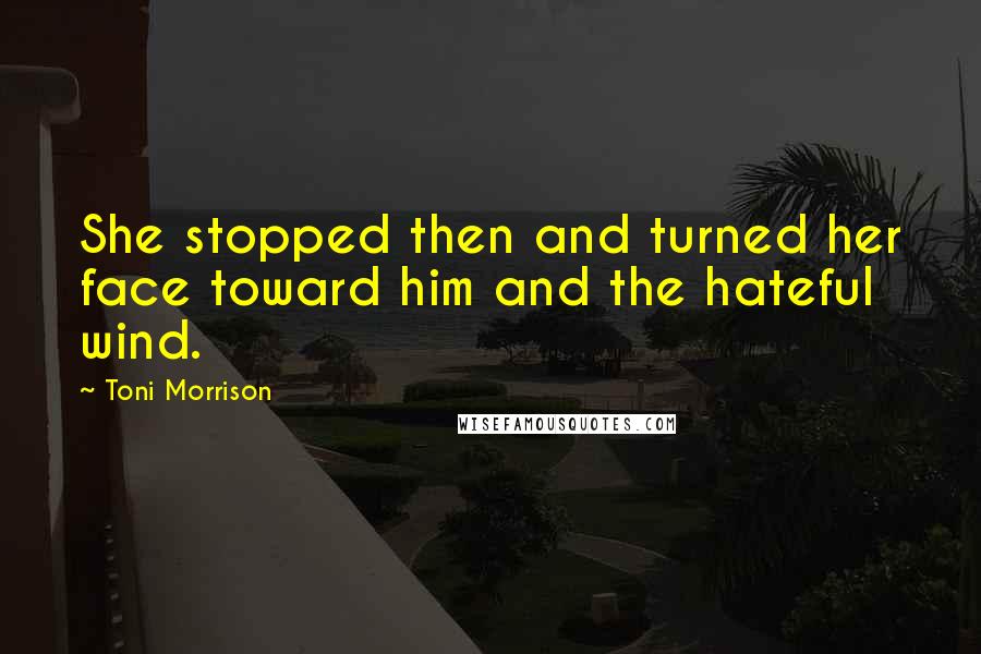 Toni Morrison Quotes: She stopped then and turned her face toward him and the hateful wind.