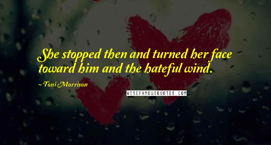 Toni Morrison Quotes: She stopped then and turned her face toward him and the hateful wind.