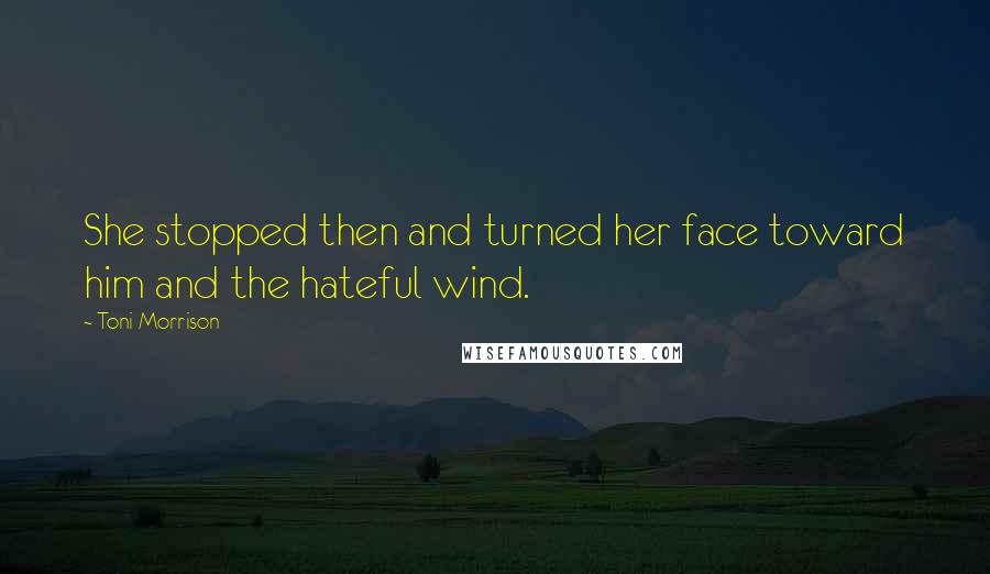 Toni Morrison Quotes: She stopped then and turned her face toward him and the hateful wind.