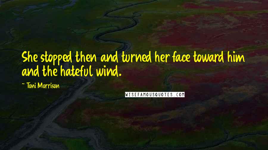 Toni Morrison Quotes: She stopped then and turned her face toward him and the hateful wind.