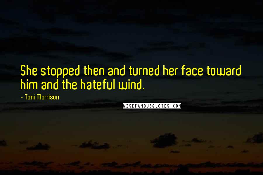 Toni Morrison Quotes: She stopped then and turned her face toward him and the hateful wind.