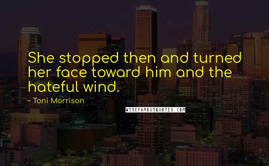 Toni Morrison Quotes: She stopped then and turned her face toward him and the hateful wind.