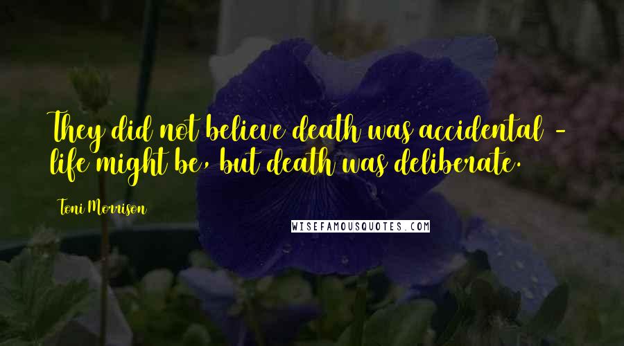 Toni Morrison Quotes: They did not believe death was accidental - life might be, but death was deliberate.