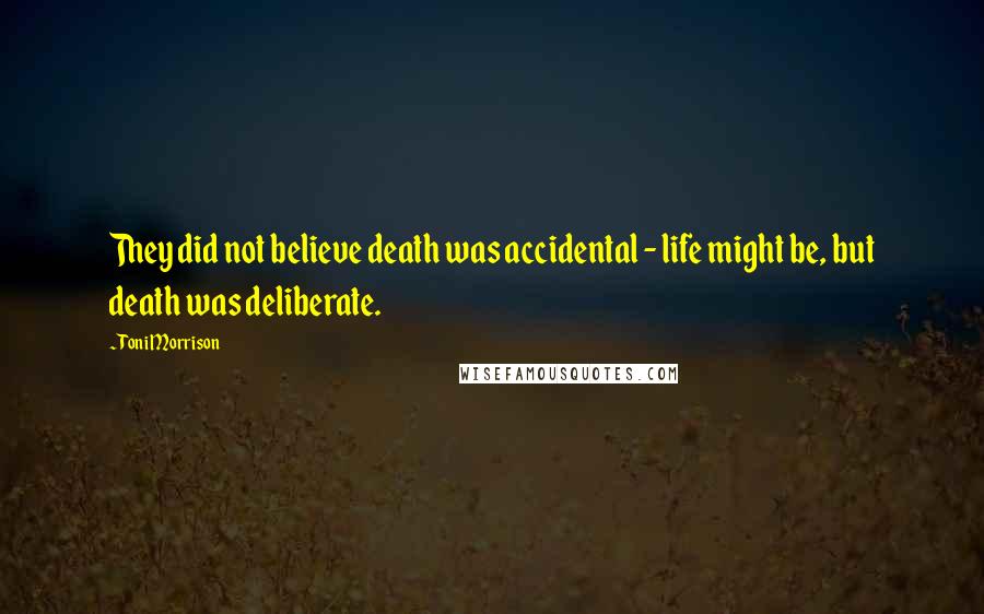 Toni Morrison Quotes: They did not believe death was accidental - life might be, but death was deliberate.