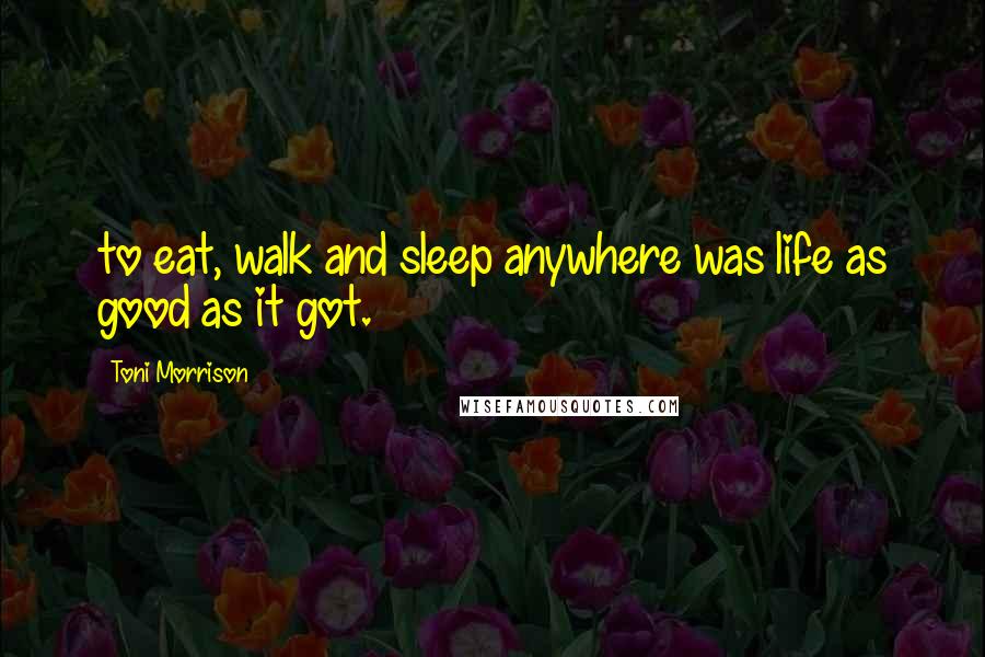 Toni Morrison Quotes: to eat, walk and sleep anywhere was life as good as it got.