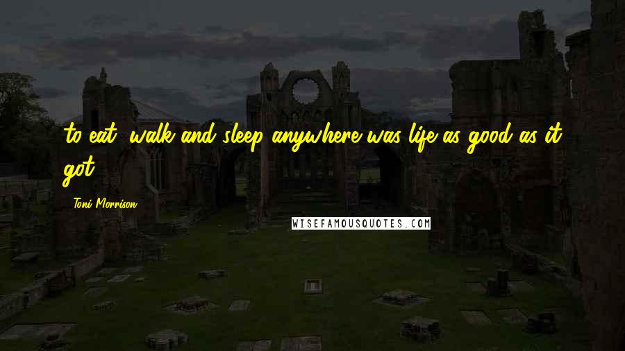 Toni Morrison Quotes: to eat, walk and sleep anywhere was life as good as it got.