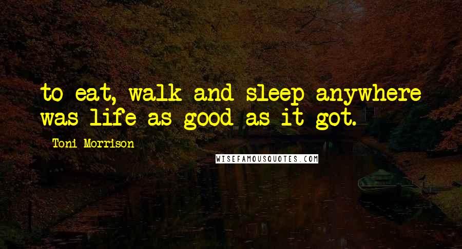 Toni Morrison Quotes: to eat, walk and sleep anywhere was life as good as it got.