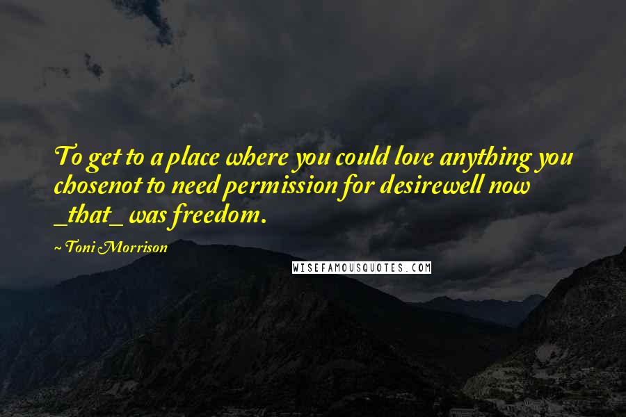 Toni Morrison Quotes: To get to a place where you could love anything you chosenot to need permission for desirewell now _that_ was freedom.