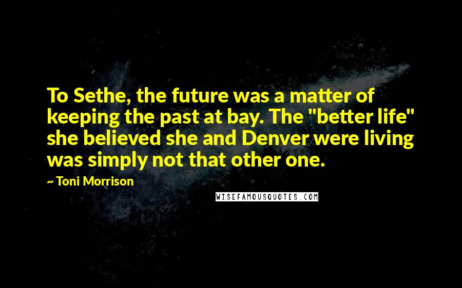 Toni Morrison Quotes: To Sethe, the future was a matter of keeping the past at bay. The "better life" she believed she and Denver were living was simply not that other one.