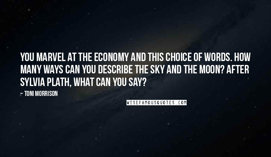 Toni Morrison Quotes: You marvel at the economy and this choice of words. How many ways can you describe the sky and the moon? After Sylvia Plath, what can you say?