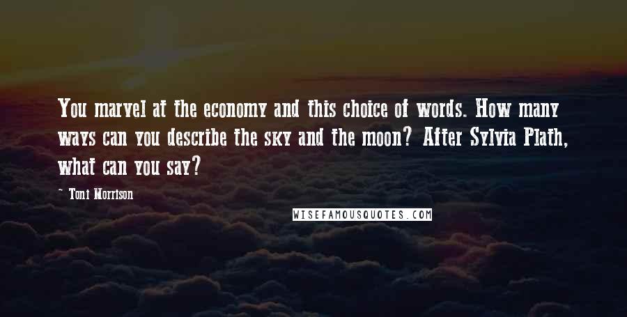 Toni Morrison Quotes: You marvel at the economy and this choice of words. How many ways can you describe the sky and the moon? After Sylvia Plath, what can you say?