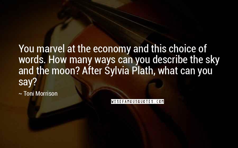 Toni Morrison Quotes: You marvel at the economy and this choice of words. How many ways can you describe the sky and the moon? After Sylvia Plath, what can you say?