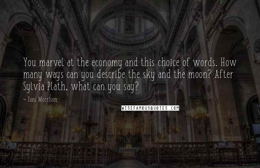 Toni Morrison Quotes: You marvel at the economy and this choice of words. How many ways can you describe the sky and the moon? After Sylvia Plath, what can you say?