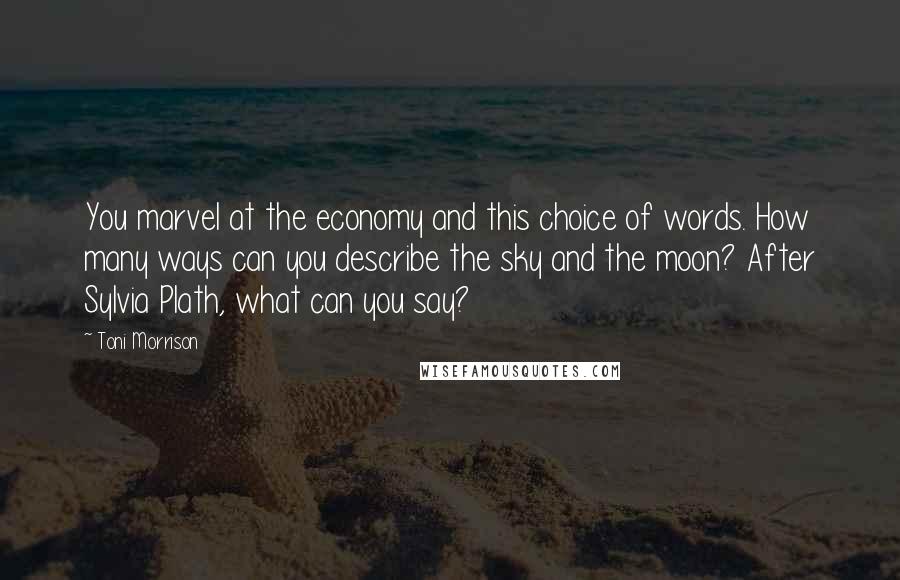 Toni Morrison Quotes: You marvel at the economy and this choice of words. How many ways can you describe the sky and the moon? After Sylvia Plath, what can you say?