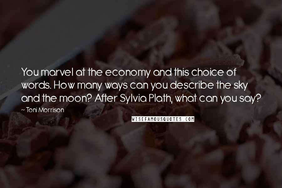 Toni Morrison Quotes: You marvel at the economy and this choice of words. How many ways can you describe the sky and the moon? After Sylvia Plath, what can you say?