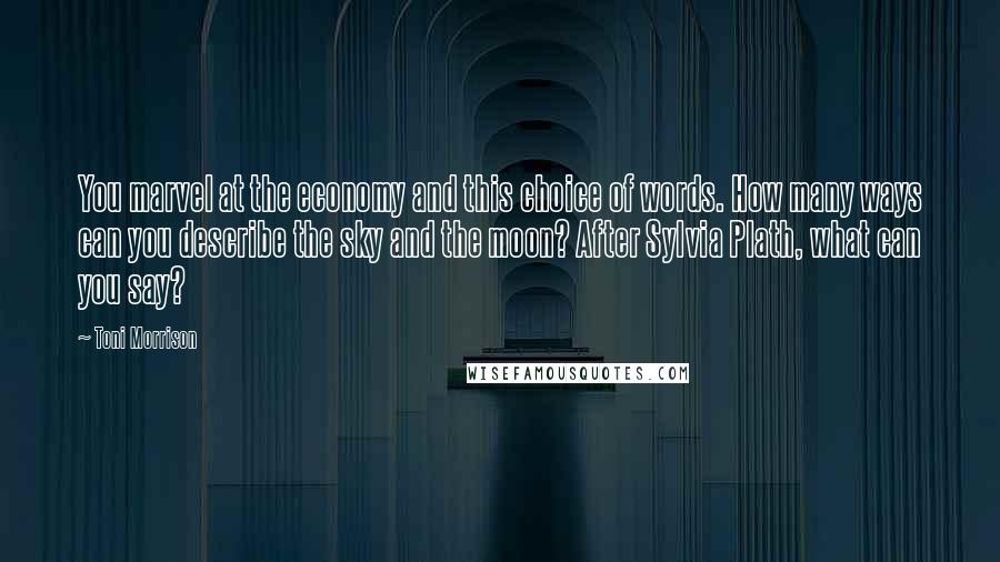 Toni Morrison Quotes: You marvel at the economy and this choice of words. How many ways can you describe the sky and the moon? After Sylvia Plath, what can you say?