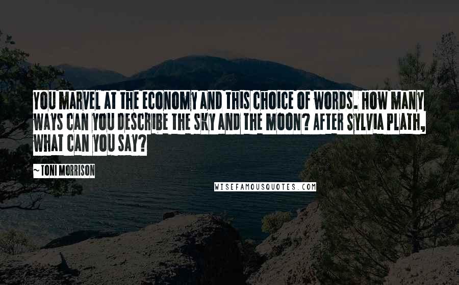 Toni Morrison Quotes: You marvel at the economy and this choice of words. How many ways can you describe the sky and the moon? After Sylvia Plath, what can you say?