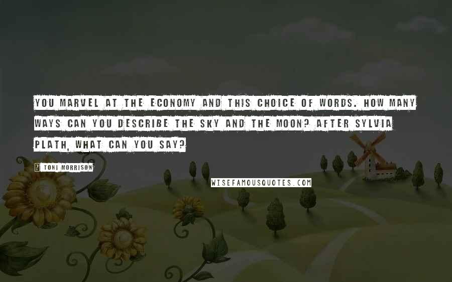 Toni Morrison Quotes: You marvel at the economy and this choice of words. How many ways can you describe the sky and the moon? After Sylvia Plath, what can you say?