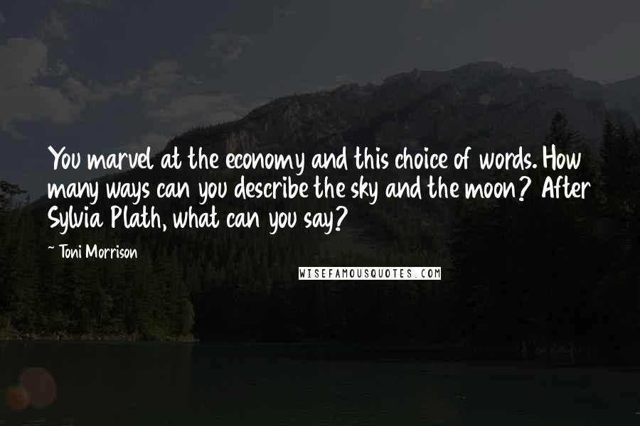 Toni Morrison Quotes: You marvel at the economy and this choice of words. How many ways can you describe the sky and the moon? After Sylvia Plath, what can you say?