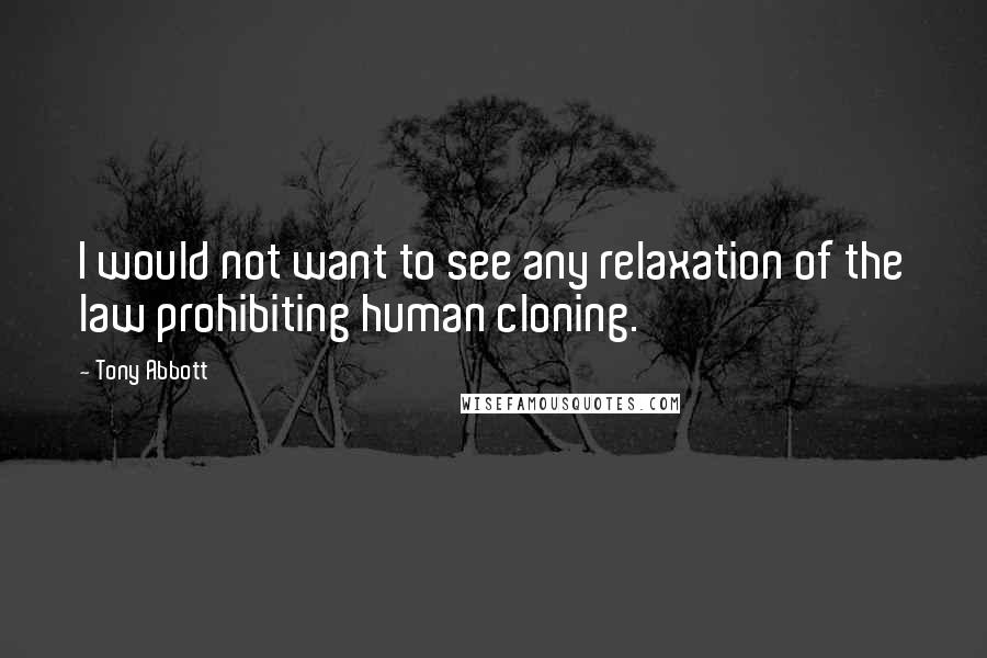 Tony Abbott Quotes: I would not want to see any relaxation of the law prohibiting human cloning.