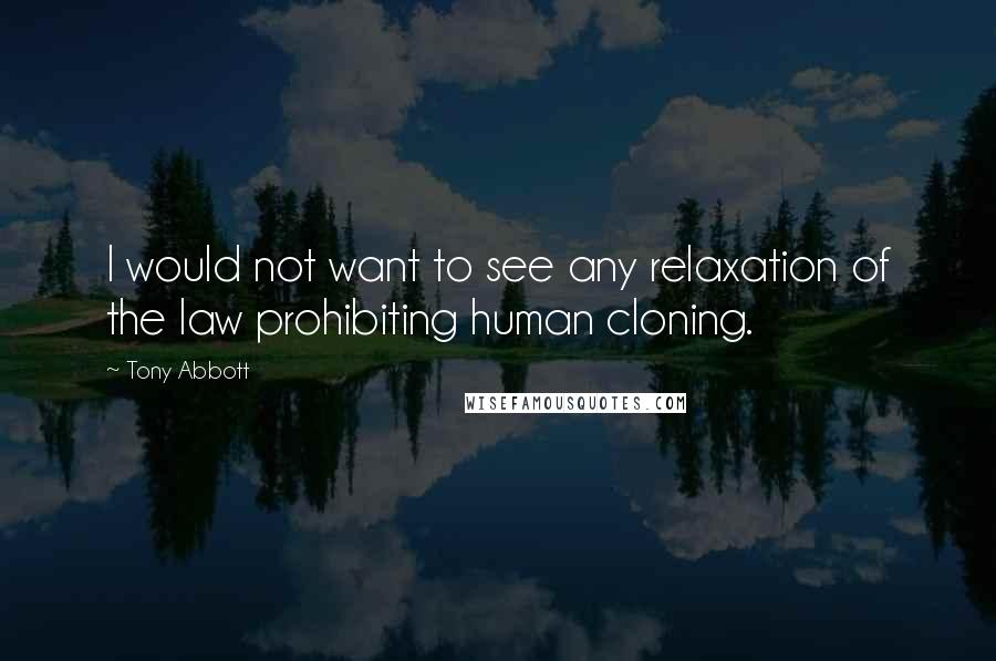 Tony Abbott Quotes: I would not want to see any relaxation of the law prohibiting human cloning.