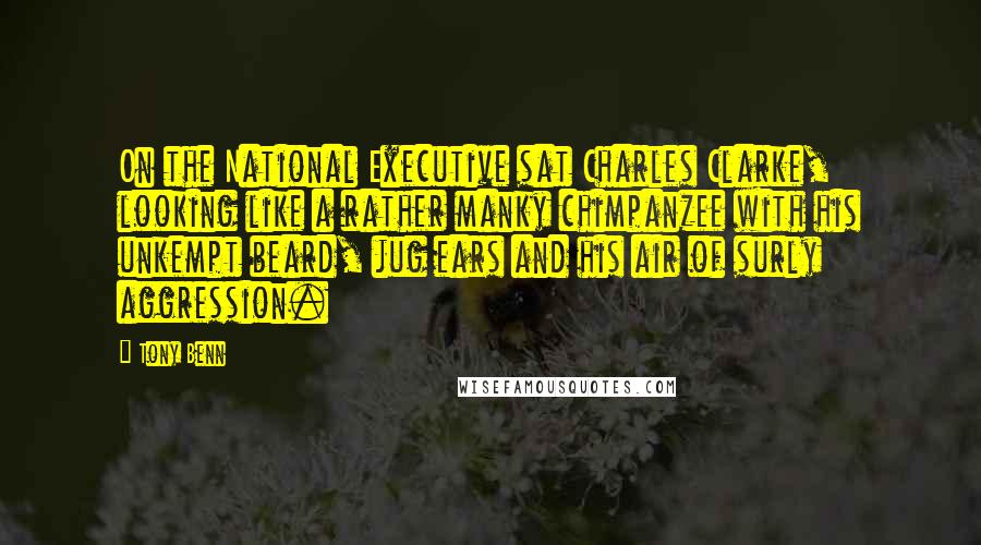 Tony Benn Quotes: On the National Executive sat Charles Clarke, looking like a rather manky chimpanzee with his unkempt beard, jug ears and his air of surly aggression.