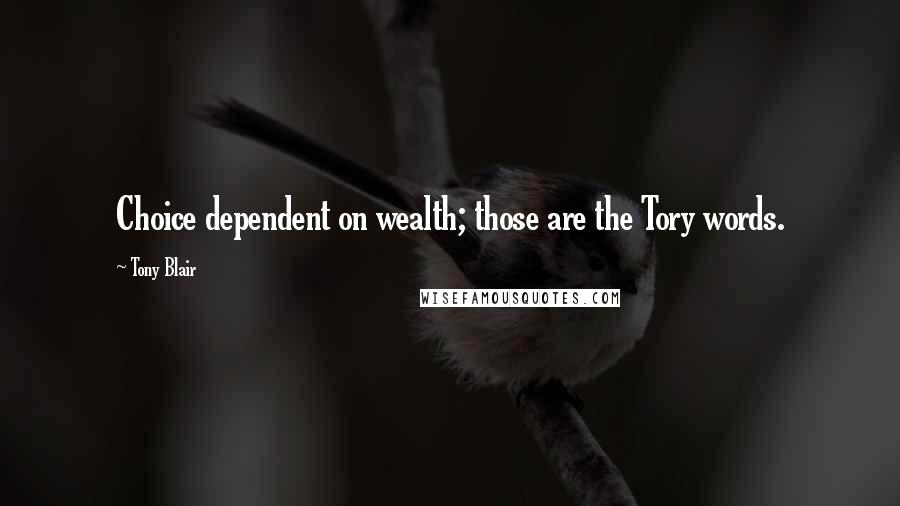 Tony Blair Quotes: Choice dependent on wealth; those are the Tory words.