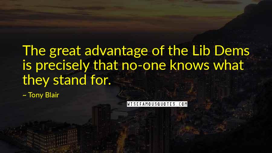 Tony Blair Quotes: The great advantage of the Lib Dems is precisely that no-one knows what they stand for.