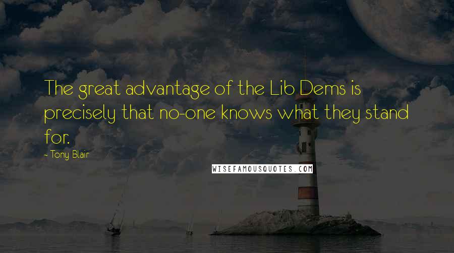 Tony Blair Quotes: The great advantage of the Lib Dems is precisely that no-one knows what they stand for.