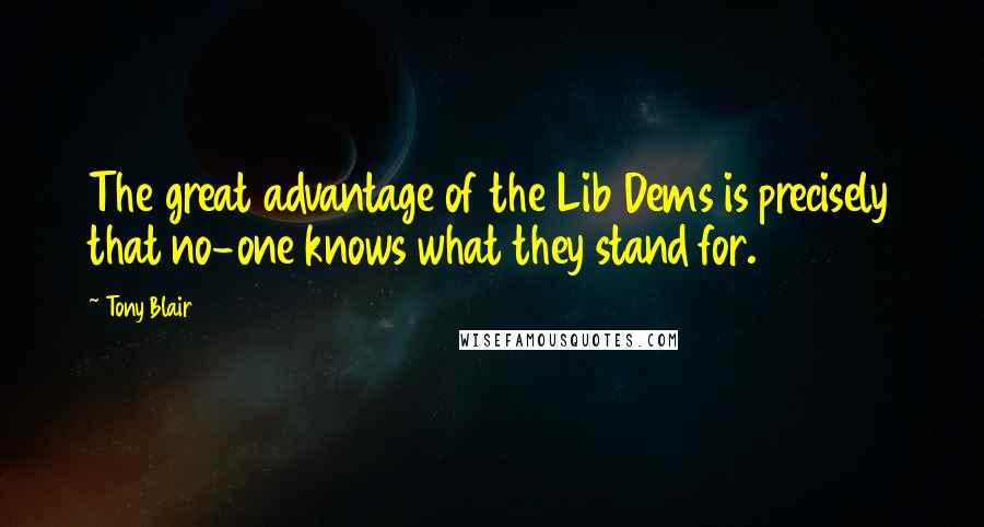 Tony Blair Quotes: The great advantage of the Lib Dems is precisely that no-one knows what they stand for.