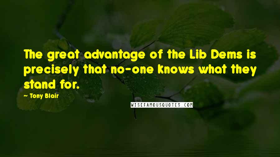 Tony Blair Quotes: The great advantage of the Lib Dems is precisely that no-one knows what they stand for.