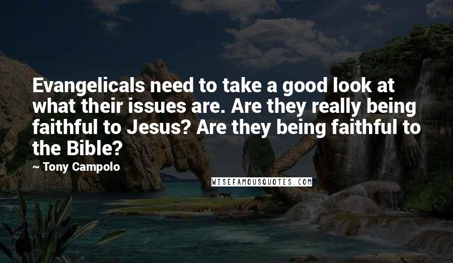 Tony Campolo Quotes: Evangelicals need to take a good look at what their issues are. Are they really being faithful to Jesus? Are they being faithful to the Bible?