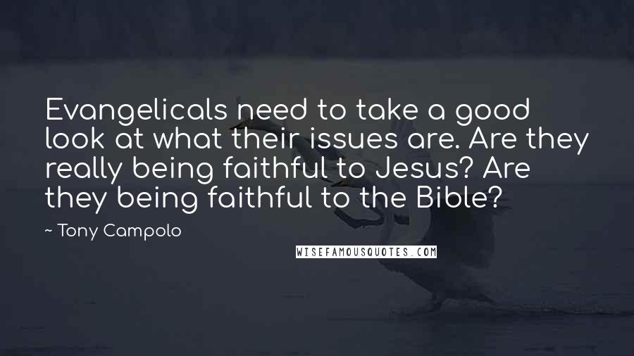 Tony Campolo Quotes: Evangelicals need to take a good look at what their issues are. Are they really being faithful to Jesus? Are they being faithful to the Bible?