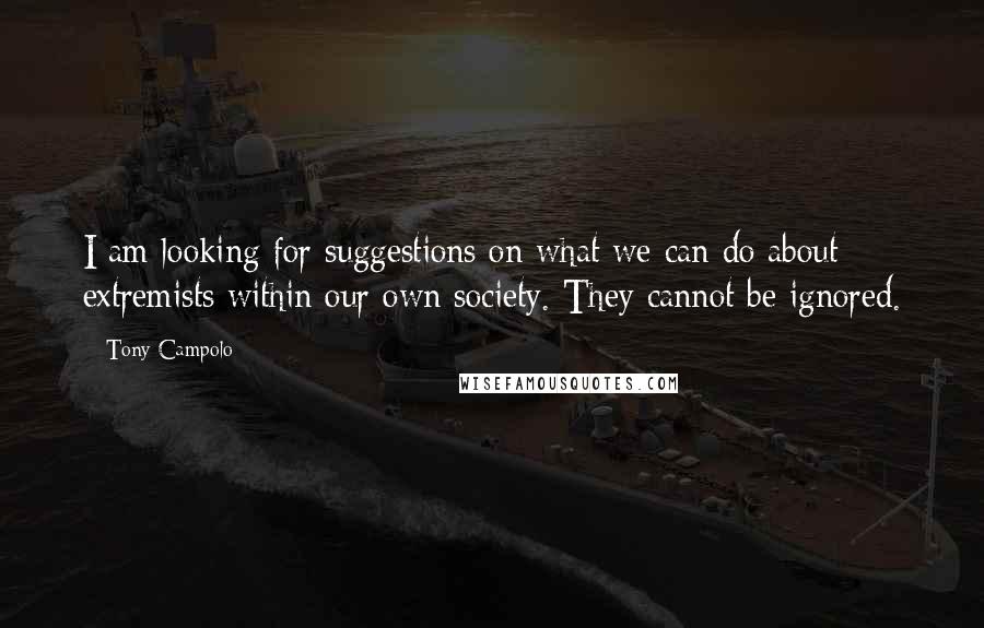 Tony Campolo Quotes: I am looking for suggestions on what we can do about extremists within our own society. They cannot be ignored.