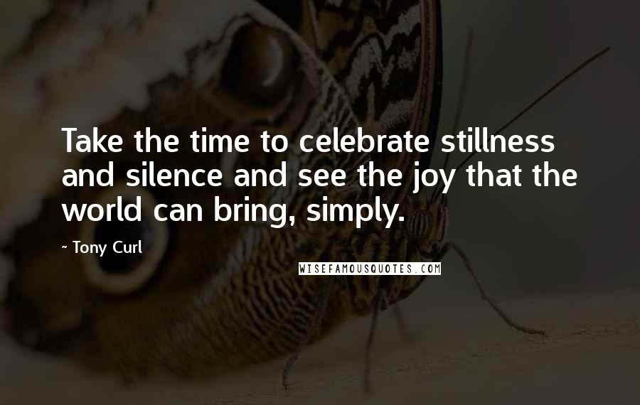 Tony Curl Quotes: Take the time to celebrate stillness and silence and see the joy that the world can bring, simply.