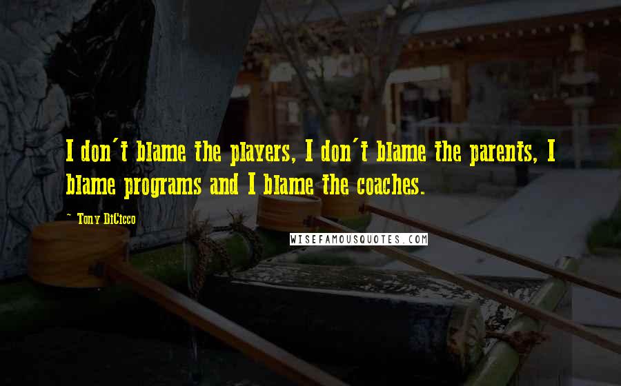 Tony DiCicco Quotes: I don't blame the players, I don't blame the parents, I blame programs and I blame the coaches.