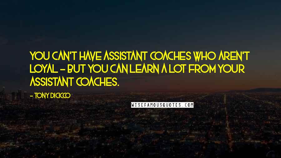 Tony DiCicco Quotes: You can't have assistant coaches who aren't loyal - but you can learn a lot from your assistant coaches.