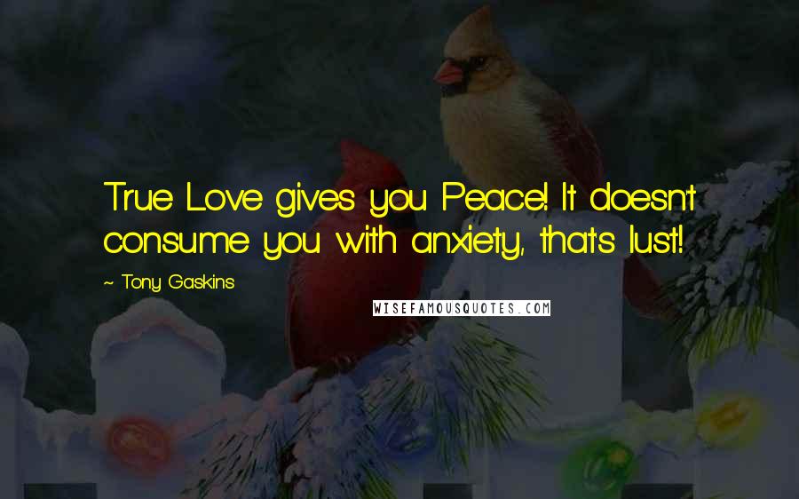 Tony Gaskins Quotes: True Love gives you Peace! It doesn't consume you with anxiety, that's lust!