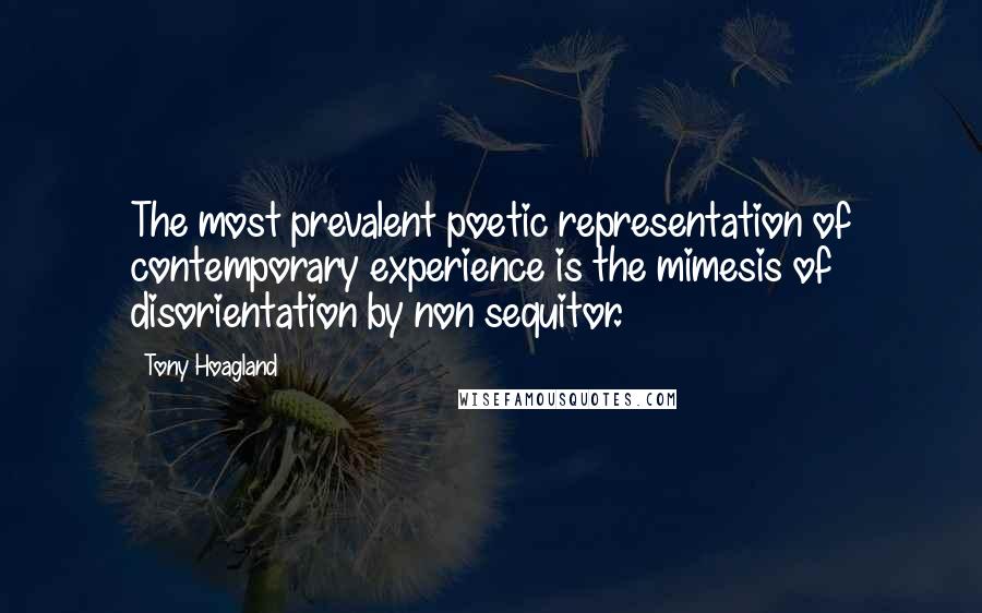 Tony Hoagland Quotes: The most prevalent poetic representation of contemporary experience is the mimesis of disorientation by non sequitor.