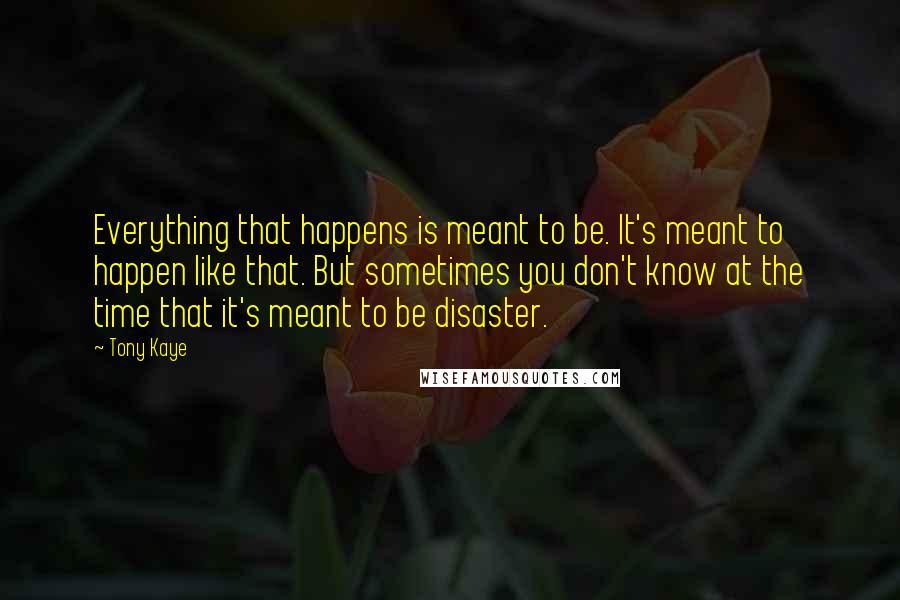 Tony Kaye Quotes: Everything that happens is meant to be. It's meant to happen like that. But sometimes you don't know at the time that it's meant to be disaster.