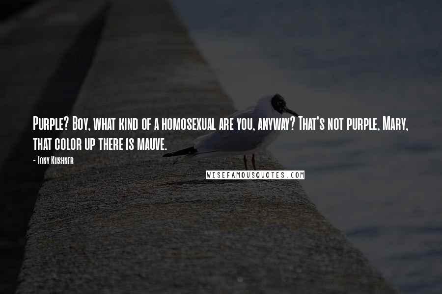 Tony Kushner Quotes: Purple? Boy, what kind of a homosexual are you, anyway? That's not purple, Mary, that color up there is mauve.