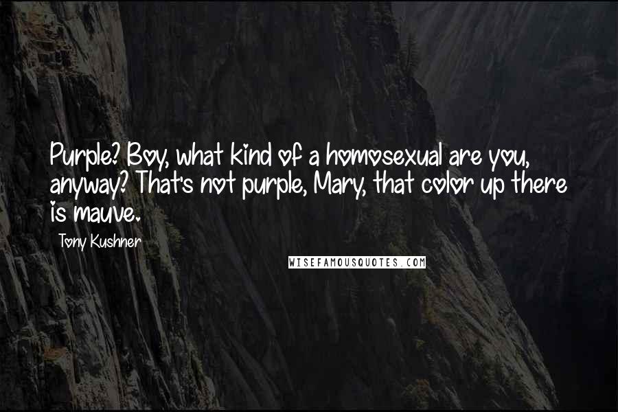 Tony Kushner Quotes: Purple? Boy, what kind of a homosexual are you, anyway? That's not purple, Mary, that color up there is mauve.