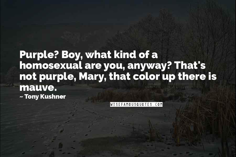 Tony Kushner Quotes: Purple? Boy, what kind of a homosexual are you, anyway? That's not purple, Mary, that color up there is mauve.