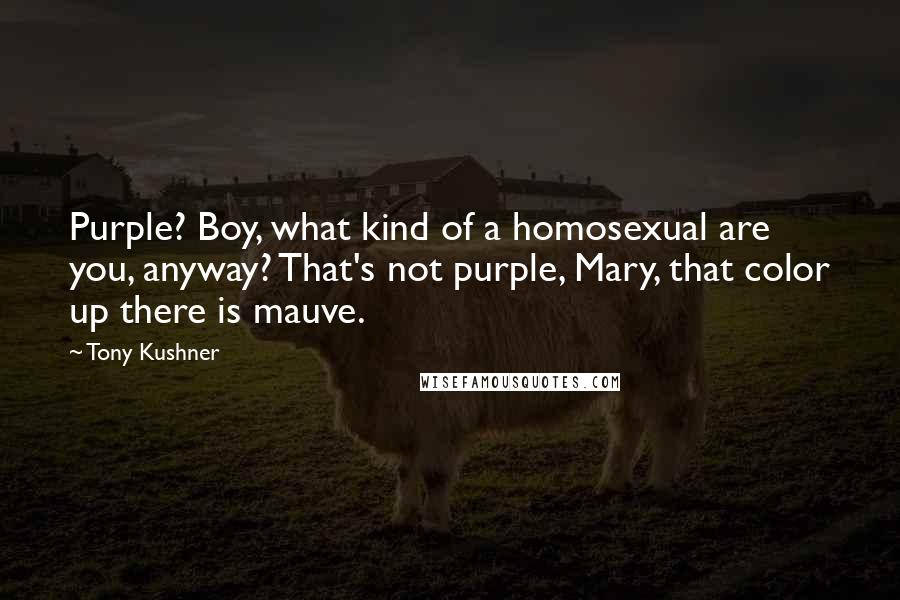 Tony Kushner Quotes: Purple? Boy, what kind of a homosexual are you, anyway? That's not purple, Mary, that color up there is mauve.