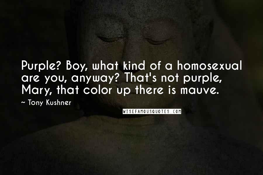 Tony Kushner Quotes: Purple? Boy, what kind of a homosexual are you, anyway? That's not purple, Mary, that color up there is mauve.